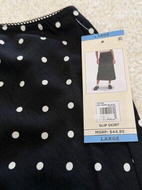 NWT Aeropostale Polka Dot Slip Skirt Black White Midi Skirt Size L MSRP $44.95